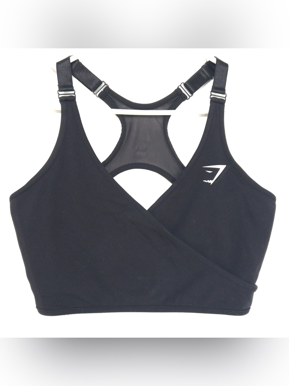 Gymshark Elite Wrap Sports Bra Mesh Racerback Logo Athletic Black Womens M - Picture 5 of 16